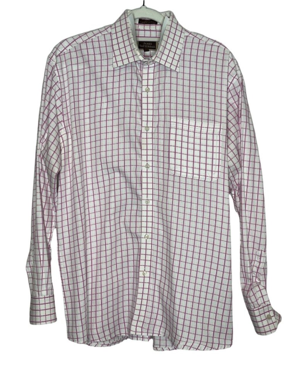 James Tattersall Mens 16.5 34/35 Purple Check Button Front Shirt